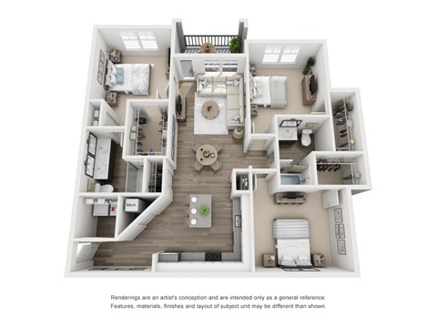 A floor plan of a house with a kitchen, living room, and two bedrooms.